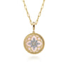 Floral - 14K Yellow Gold Bujukan Diamond and Pink Mother of Pearl Medallion Pendant in size 24mm With Detachable Bail - 0.35 ct