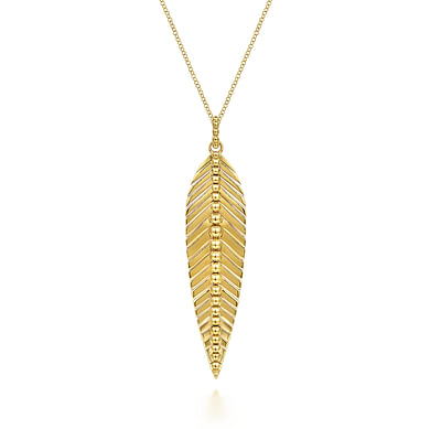 Floral - 14K Yellow Gold Bujukan Leaf Pendant Necklace
