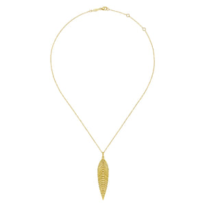 Floral - 14K Yellow Gold Bujukan Leaf Pendant Necklace
