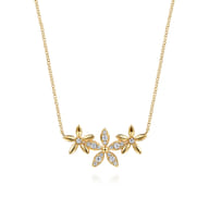 Floral - 14K Yellow Gold Diamond Floral Bar Necklace