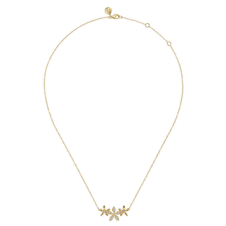 Floral - 14K Yellow Gold Diamond Floral Bar Necklace - 0.25 ct - Shot 2