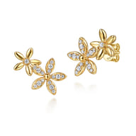 Floral - 14K Yellow Gold Diamond Floral Ear Climber Earrings