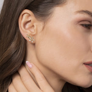 Floral - 14K Yellow Gold Diamond Floral Ear Climber Earrings