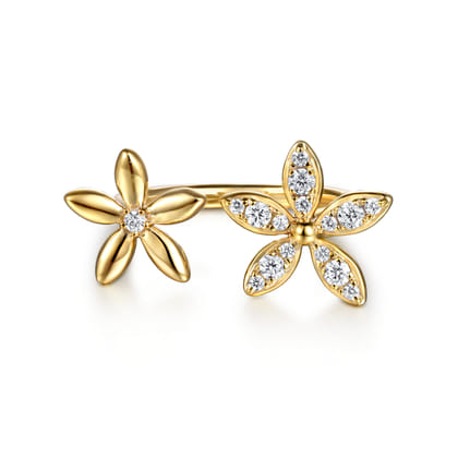 Floral - 14K Yellow Gold Diamond Floral Open Ring