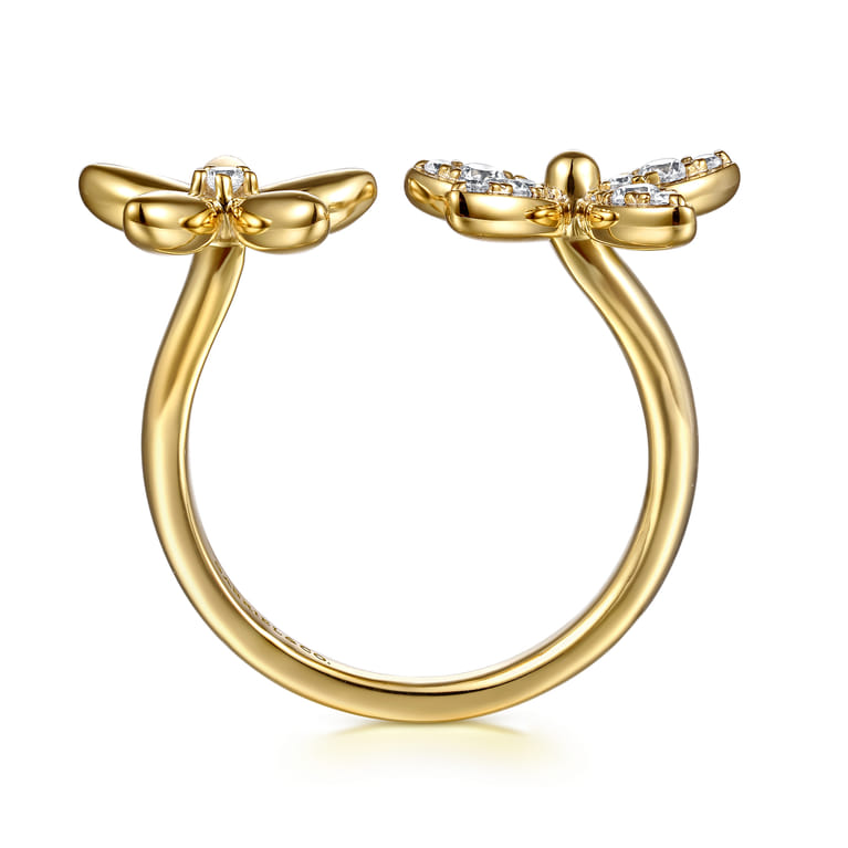 Floral - 14K Yellow Gold Diamond Floral Open Ring - 0.24 ct - Shot 2