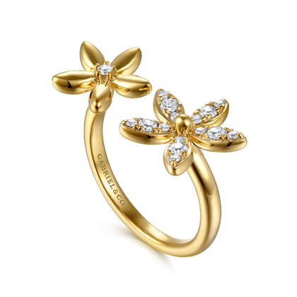Floral - 14K Yellow Gold Diamond Floral Open Ring