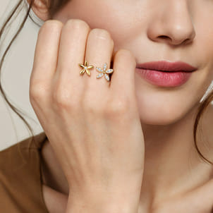 Floral - 14K Yellow Gold Diamond Floral Open Ring