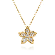 Floral - 14K Yellow Gold Diamond Floral Pendant Necklace
