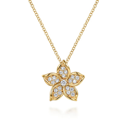 Floral - 14K Yellow Gold Diamond Floral Pendant Necklace