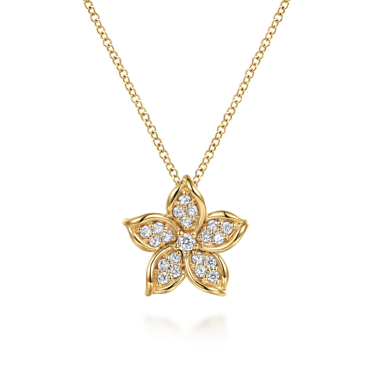Floral - 14K Yellow Gold Diamond Floral Pendant Necklace - 0.3 ct - Shot 1