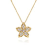 Floral - 14K Yellow Gold Diamond Floral Pendant Necklace - 0.3 ct