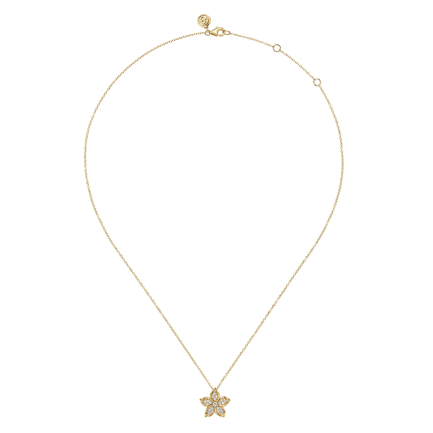 Floral - 14K Yellow Gold Diamond Floral Pendant Necklace - 0.3 ct - Shot 2