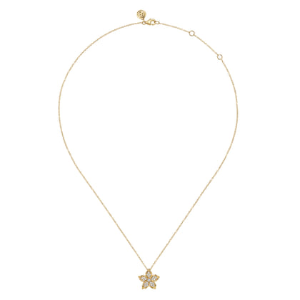 Floral - 14K Yellow Gold Diamond Floral Pendant Necklace