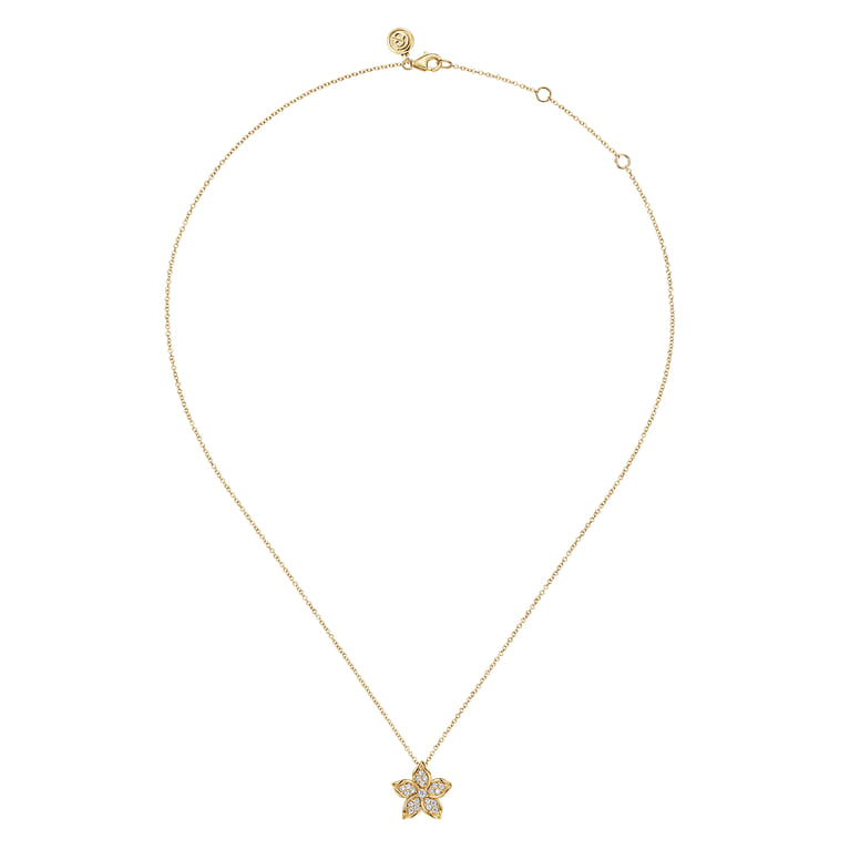 Floral - 14K Yellow Gold Diamond Floral Pendant Necklace - 0.3 ct - Shot 2