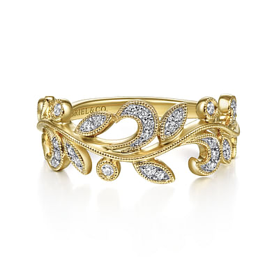Floral - 14K Yellow Gold Diamond Floral Ring