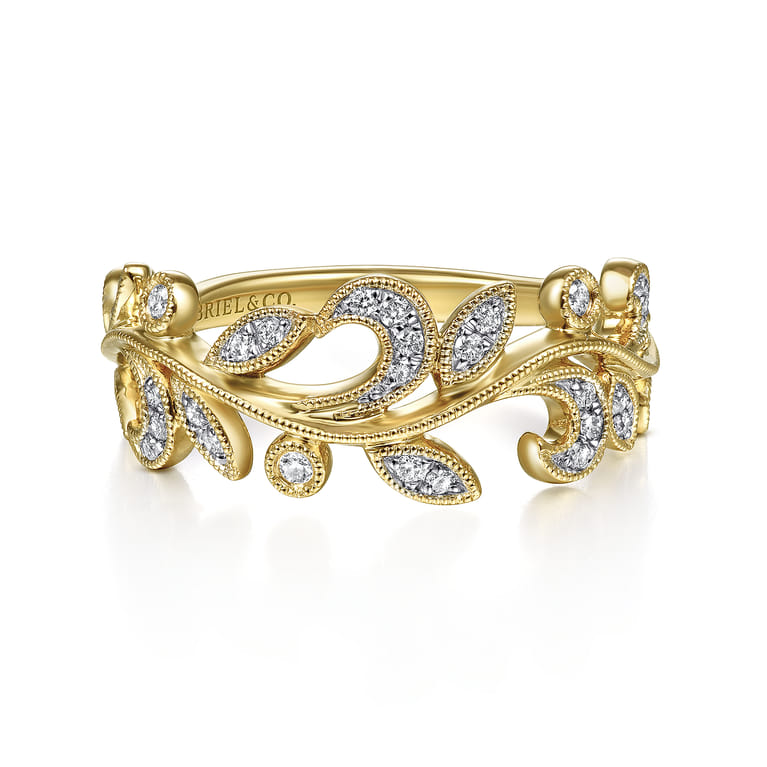Floral - 14K Yellow Gold Diamond Floral Ring - 0.2 ct - Shot 1