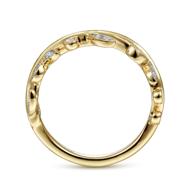 Floral - 14K Yellow Gold Diamond Floral Ring - 0.2 ct - Shot 2