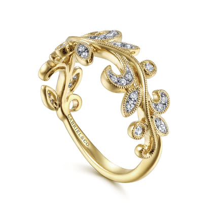 Floral - 14K Yellow Gold Diamond Floral Ring