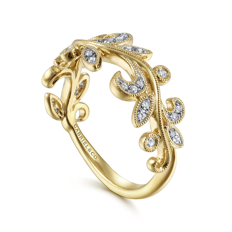 Floral - 14K Yellow Gold Diamond Floral Ring - 0.2 ct - Shot 3