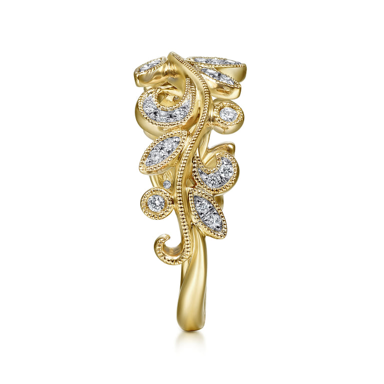 Floral - 14K Yellow Gold Diamond Floral Ring - 0.2 ct - Shot 4