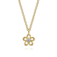 Floral - 14K Yellow Gold Diamond Flower Pendant Necklace