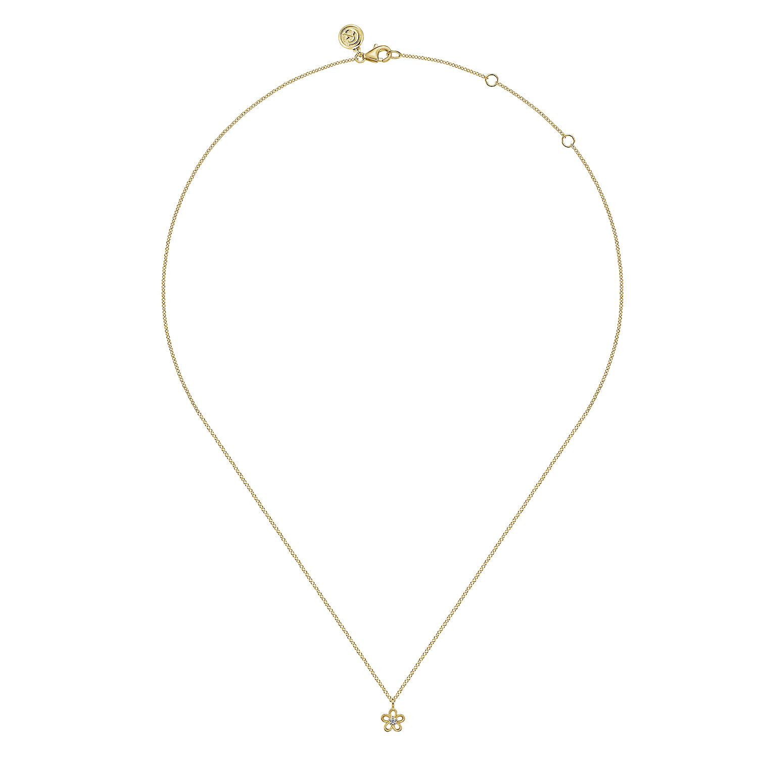 Floral - 14K Yellow Gold Diamond Flower Pendant Necklace - 0.02 ct - Shot 2