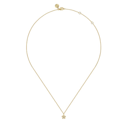 Floral - 14K Yellow Gold Diamond Flower Pendant Necklace