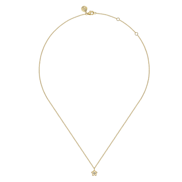 Floral - 14K Yellow Gold Diamond Flower Pendant Necklace - 0.02 ct - Shot 2