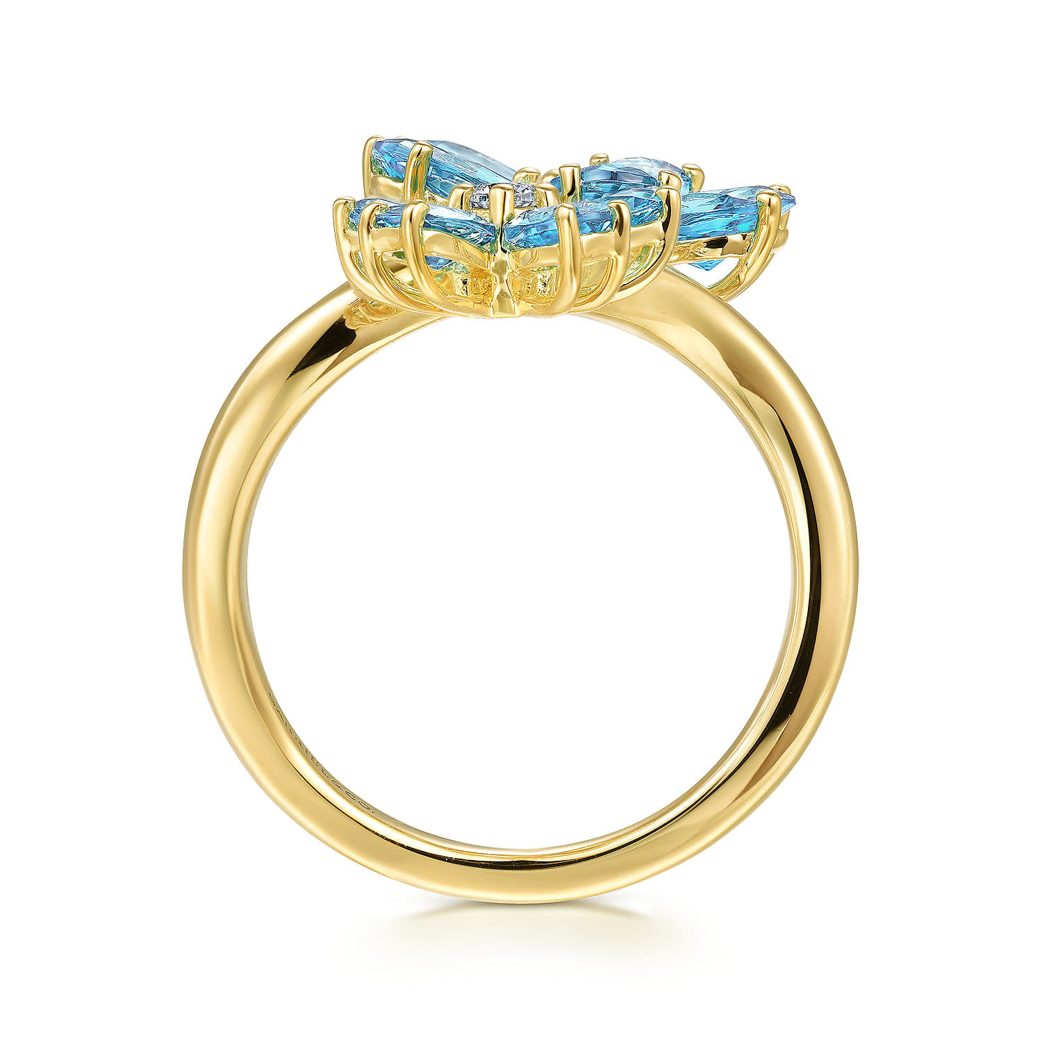 Floral - 14K Yellow Gold Diamond and Blue Topaz Bypass Flower Ring - 0.12 ct - Shot 2