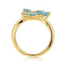 Floral - 14K Yellow Gold Diamond and Blue Topaz Bypass Flower Ring - 0.12 ct