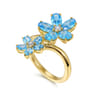 Floral - 14K Yellow Gold Diamond and Blue Topaz Bypass Flower Ring - 0.12 ct