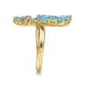 Floral - 14K Yellow Gold Diamond and Blue Topaz Bypass Flower Ring - 0.12 ct