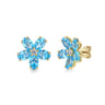 Floral - 14K Yellow Gold Diamond and Blue Topaz Flower Stud Earrings - 0.14 ct