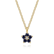 Floral - 14K Yellow Gold Diamond and Sapphire Flower Pendant Necklace