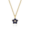 Floral - 14K Yellow Gold Diamond and Sapphire Flower Pendant Necklace - 0.01 ct