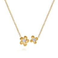 Floral - 14K Yellow Gold Double Flower Diamond Necklace