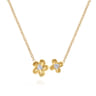 Floral - 14K Yellow Gold Double Flower Diamond Necklace - 0.04 ct