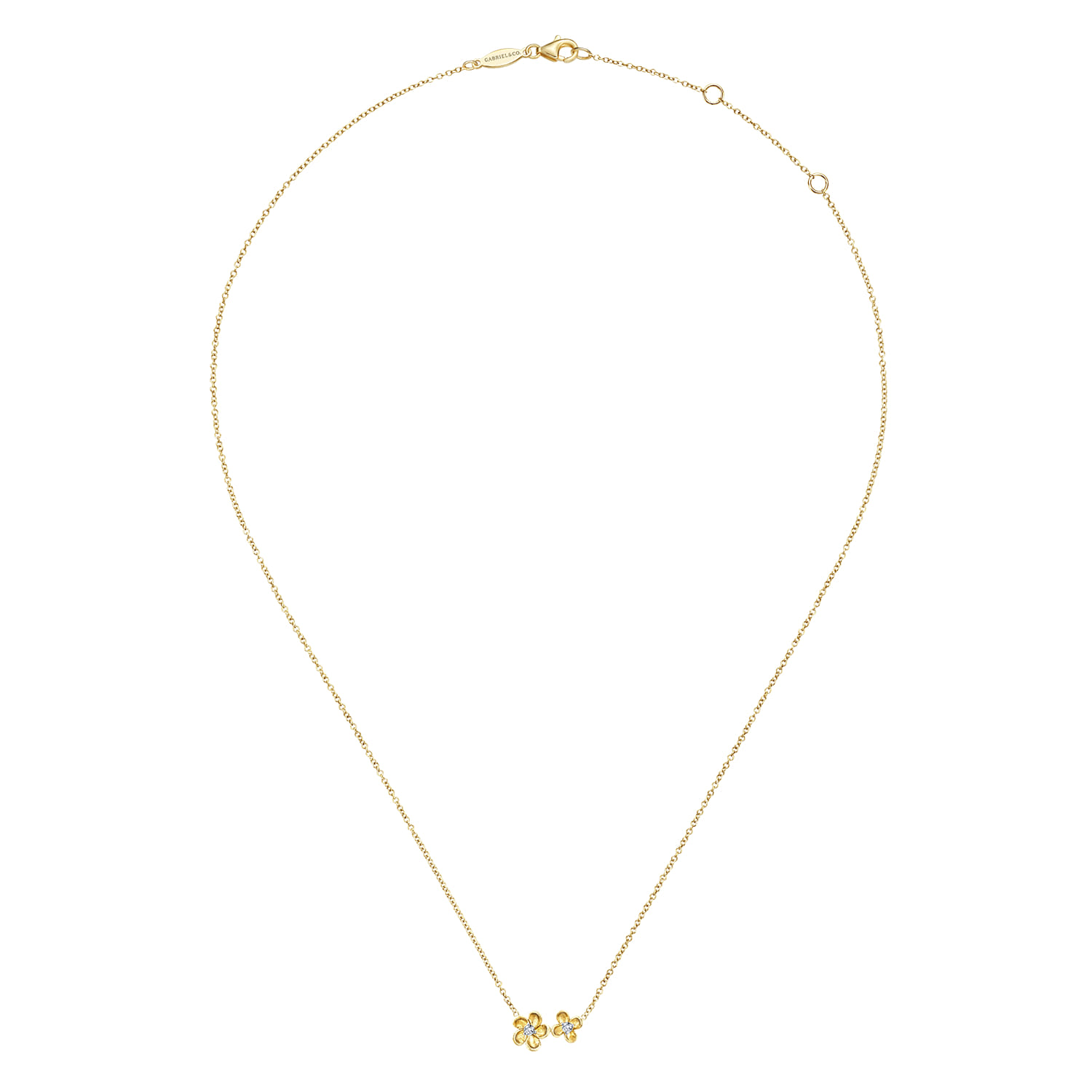 Floral - 14K Yellow Gold Double Flower Diamond Necklace - 0.04 ct - Shot 2