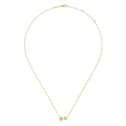 Floral - 14K Yellow Gold Double Flower Diamond Necklace