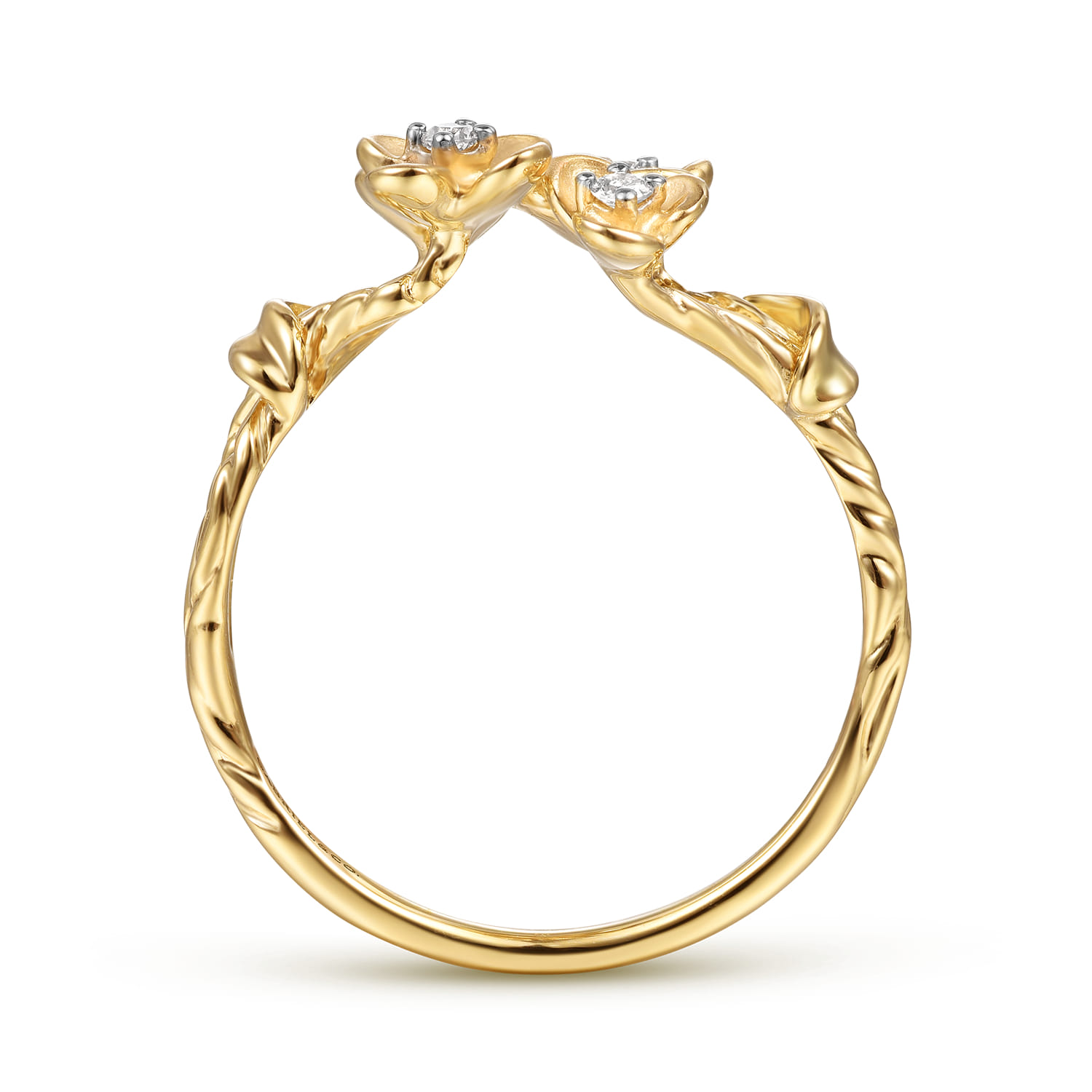 Floral - 14K Yellow Gold Engraved Floral Diamond Ring - 0.06 ct - Shot 2