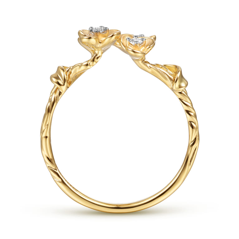 Floral - 14K Yellow Gold Engraved Floral Diamond Ring - 0.06 ct - Shot 2