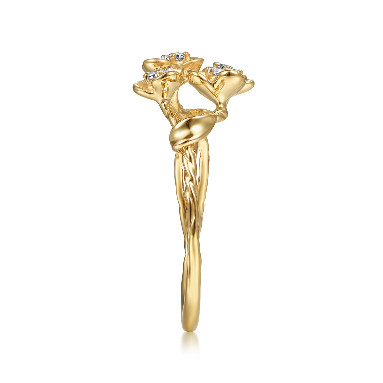 Floral - 14K Yellow Gold Engraved Floral Diamond Ring - 0.06 ct - Shot 4