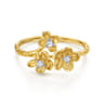 Floral - 14K Yellow Gold Engraved Floral Diamond Ring - 0.05 ct