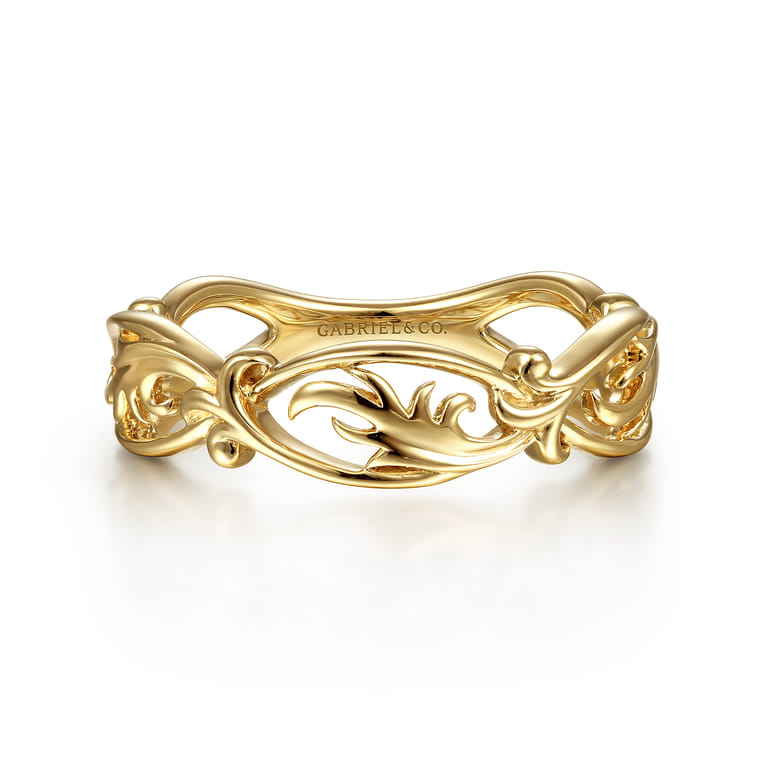 Floral - 14K Yellow Gold Filigree Floral Ring - Shot 1
