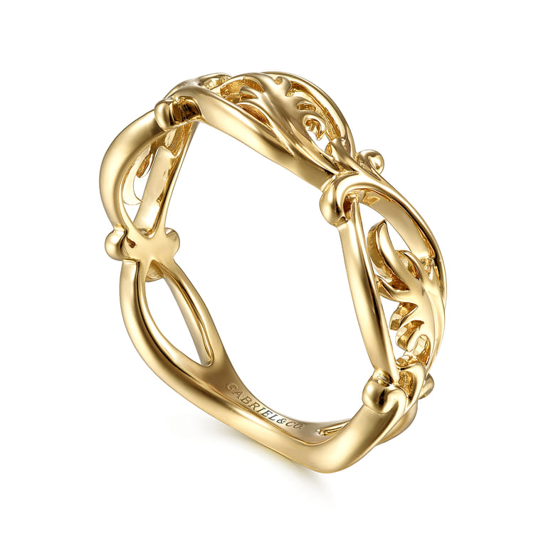 Floral - 14K Yellow Gold Filigree Floral Ring - Shot 3