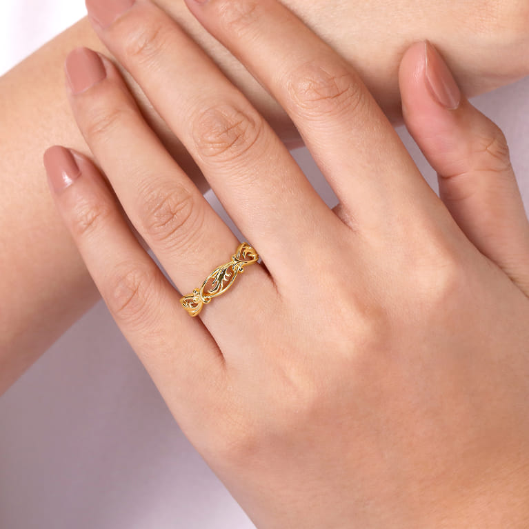 Floral - 14K Yellow Gold Filigree Floral Ring - Shot 5