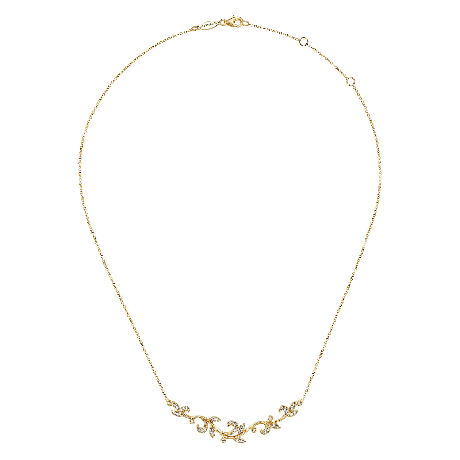 Floral - 14K Yellow Gold Floral Branch Diamond Necklace