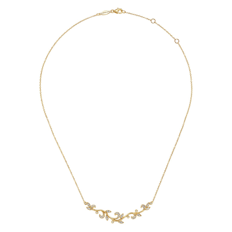Floral - 14K Yellow Gold Floral Branch Diamond Necklace - 0.3 ct - Shot 2