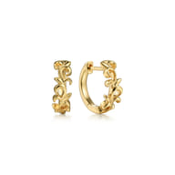 Floral - 14K Yellow Gold Floral Huggie Earrings