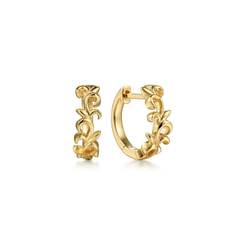 14K Yellow Gold Floral Huggie Earrings